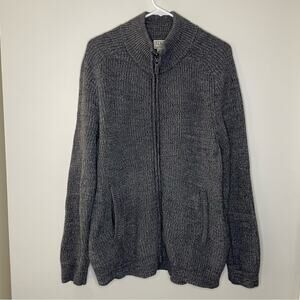 LL Bean Cotton Charcoal Grey Knit Zip Up Cardigan Sweater Size L